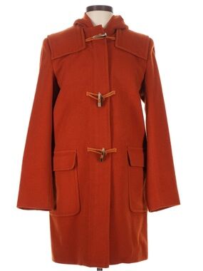 Kenneth Cole Reaction Hooded Duffle Coat Orange Wool Blend Toggle Front Size 6